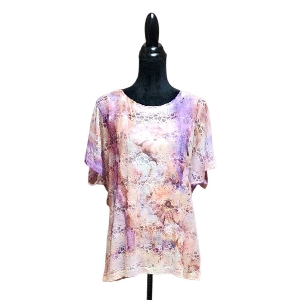 Chico's 2 Many Melodies Duet Top Layered Top Multi Colored Floral Size L Large